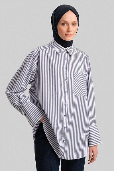 Armine Πουκάμισο με χοντρές ρίγες Navy Blue - Ort3440-1