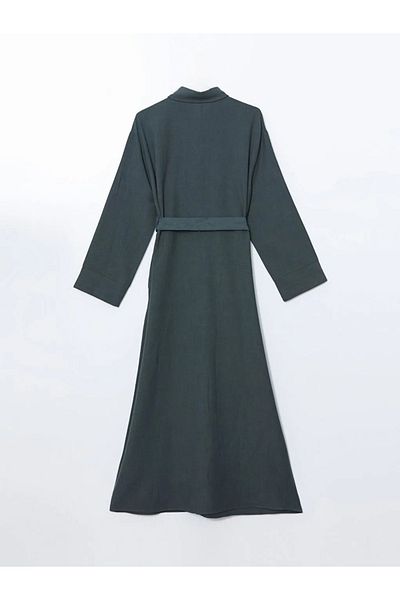 LC Waikiki Γυναικείο φόρεμα πουκάμισο LCW Modest Green Linen Blend