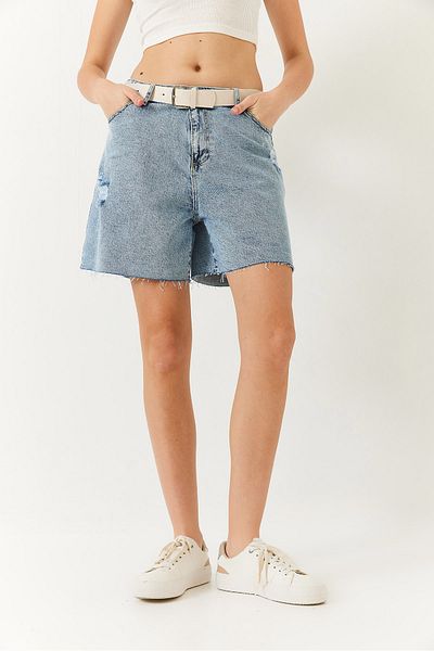 Bianco Lucci Γυναικείο τζιν σορτς Mom Fit Ripped με λεπτομέρειες 60261426