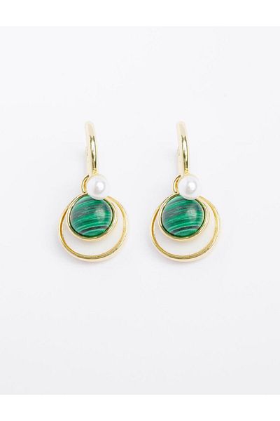 Jimmy Key Green Round Form Pearl Detailed Earrings