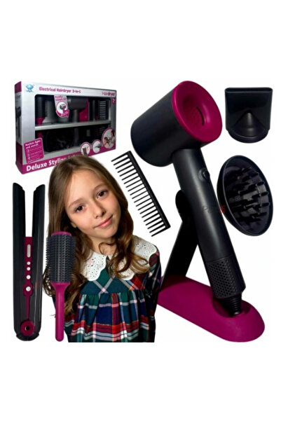 LRS STORE Oyuncak Kuaför Seti Sesli Üflemeli Tarzı Şaç Kurutma Maşa Seti Kız ...
