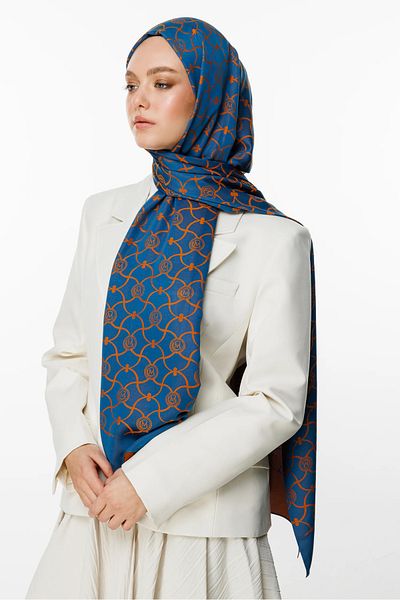 Mooncorn Σάλι διπλής όψης Marrakech Pattern Petrol Μπλε-Πορτοκαλί