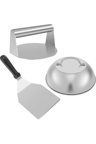 Choice set Smash Burger Kit with Lid Griddle Spatula 5.5 Inch Stainless Steel Burger Press 8.9 Inch Basting