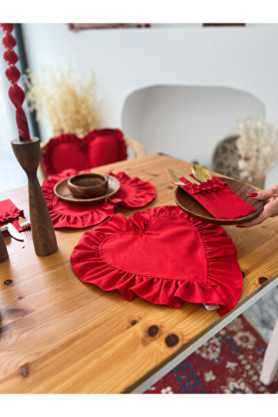 KaiHome Lovely Kalp Fırfırlı Keten Supla / Amerikan Servis 2li