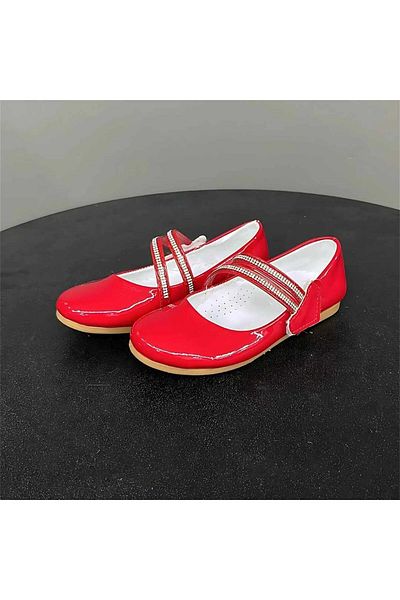 jadeer Red Girls' Ballerinas - September, Two Stripe Velcro, 26-30 Ç123K