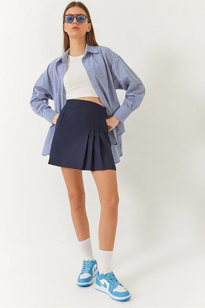 Bianco Lucci Damen-Mini-Atlas-Rock mit hoher Taille und Falten 7151 60261429