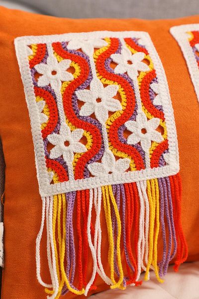 Aisha's Design Colorful Fringed and Motif Throw Pillow Cover 50X30Cm,K-447