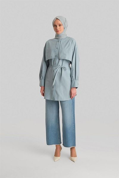 Armine Cămașă din bumbac model Foggy Blue Orth3442 - Windbreaker