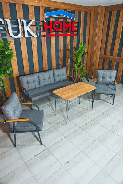 UFUK HOME Zeyd 311 Masalı Gri Fermuarlı Bahçe Balkon Takımı, Salon - Metal Ka...