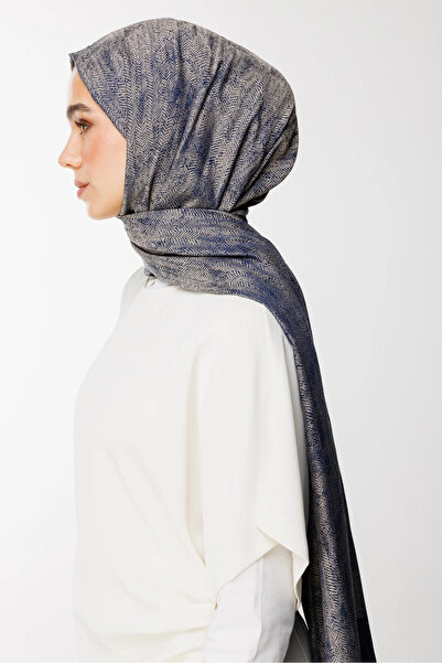 Mooncorn Navy Blue-Beige Sahara Patterned Double-Sided Shawl