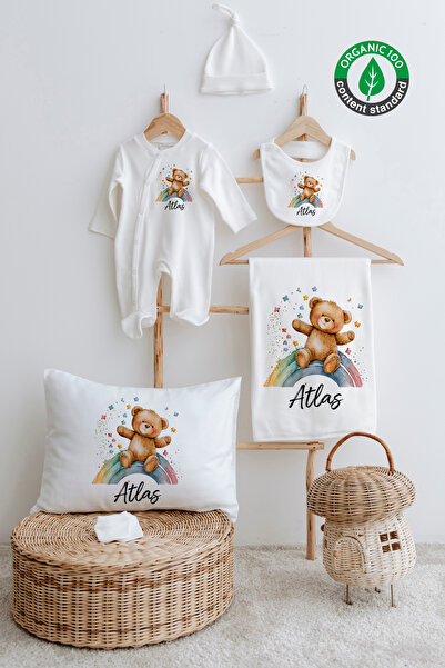 Lilabio %100 Organik Isme Özel Isimli 6lı Hastane Çıkışı Tulum Set Ayıcık Ve ...
