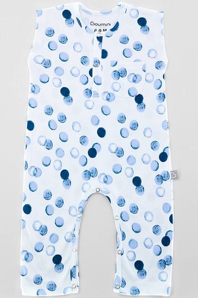 Boumini Sleeveless Long Legged Snap Fastener Baby Jumpsuit Rounds Blue