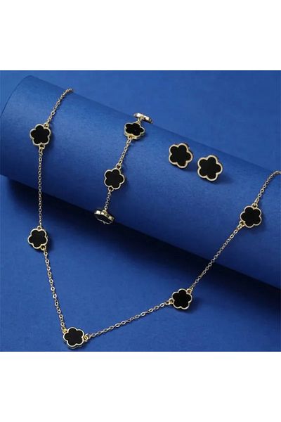 Choice black Lucky Five-petal Flower Five-leaf Clover Bracelet Earrings Necklace Three-piece set for woman