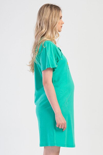 VİENETTA Women's Short Sleeve Maternity Green Tunic C1T9N0O104