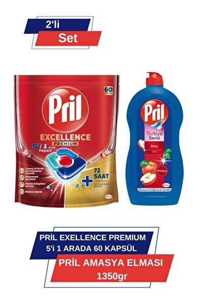 Pril Excellence Premium 5’i 1 Arada 60'lı Kapsül & Amasya Elmasi 1350 gr