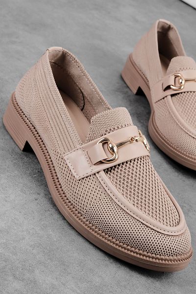 Lal Shoes & Bags Дамски мокасини League - Златна катарама, Плетена материя - Кремави