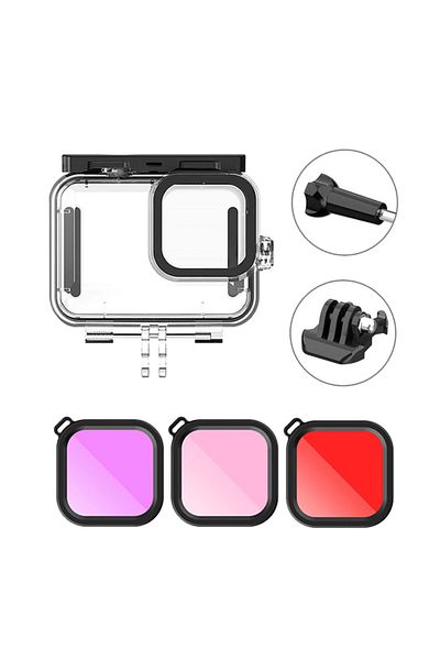 HONGDAK Case with 3 filter Waterproof Housing Case For Gopro 12 11 10 9 Diving Protective Cover Lens Filter
