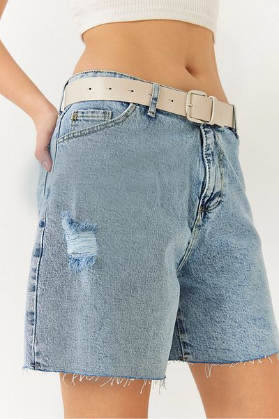 Bianco Lucci Γυναικείο τζιν σορτς Mom Fit Ripped με λεπτομέρειες 60261426