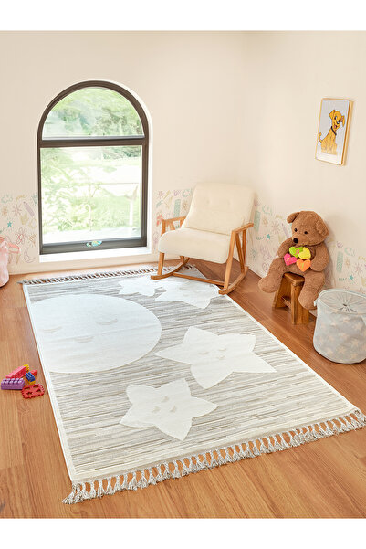 KREASYON HALI Kids Kı001 Bej Yumuşak Dokulu Çocuk Odası Halısı
