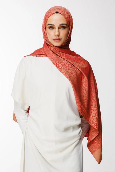 Mooncorn Mayra Pattern Double Sided Shawl Mink-Red