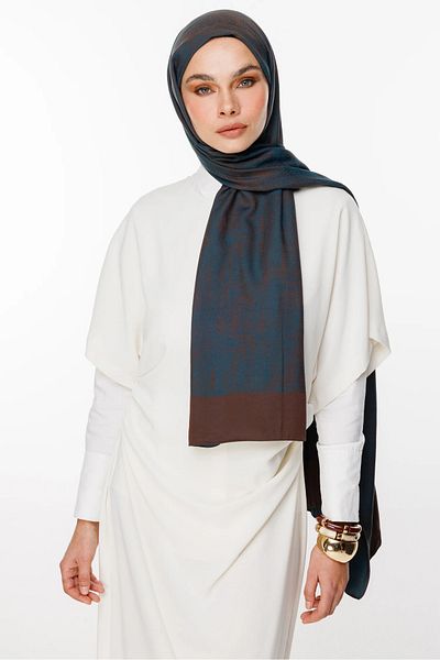 Mooncorn Şal cu două feţe cu model Sahara Bitter Brown-Petrol Blue