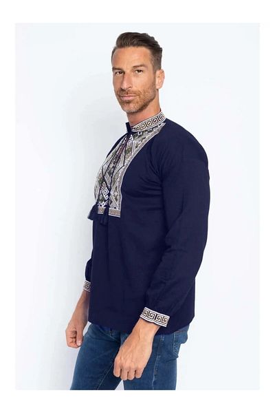 Purely Chic Bluza barbat tip ie din bumbac bleumarin cu model traditional