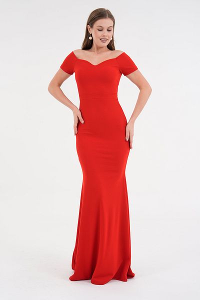 vuvutasarım Νέα σεζόν Crepe Fabric Heart Collar Off Shoulder Λεπτομερής ουρά Γυναικείο Maxi βραδινό φόρεμα 582988