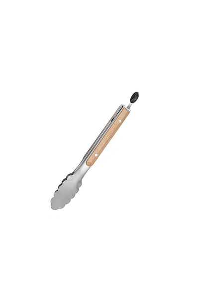 Choice 27.2cm Leeseph Stainless Steel Food Tongs, Heavy Duty Kitchen Tongs with Wooden Handle for Cooking,