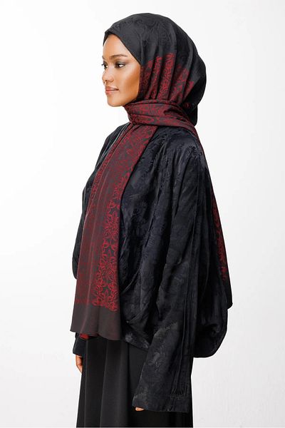 Mooncorn Σάλι Nora Pattern Διπλής Όψης Μαύρο-Κόκκινο Claret