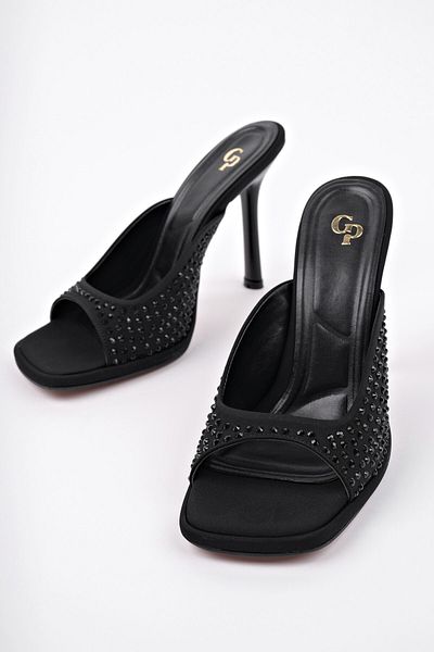 MUGGO PUJA Blunt Toe Thin Heeled Rhinestone Γυναικείες παντόφλες με τακούνι