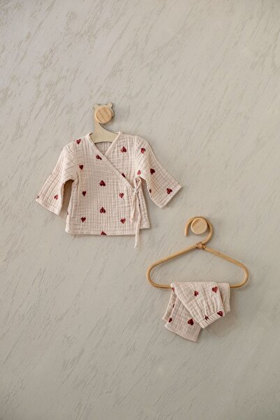 Muukh store Organik Baskılı Dört Kat Müslin Hastane Seti - 3’lü - 0/3 ay