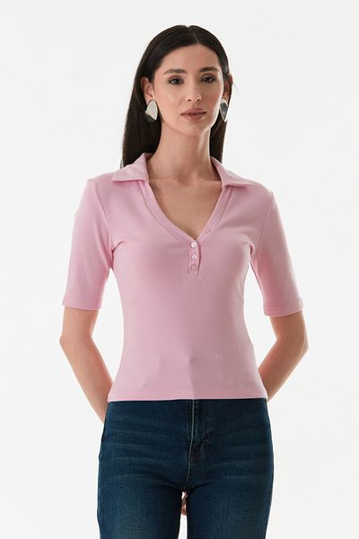 Fulla Moda Μπλούζα Lycra με γιακά Polo με κουμπιά μπροστά