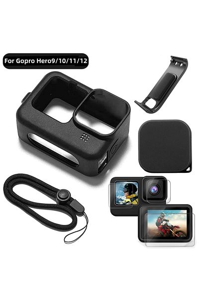 Choice Set 3 Silicone Case for GoPro Hero12 11 10 Black Tempered Glass Screen Protector Protective Film Len