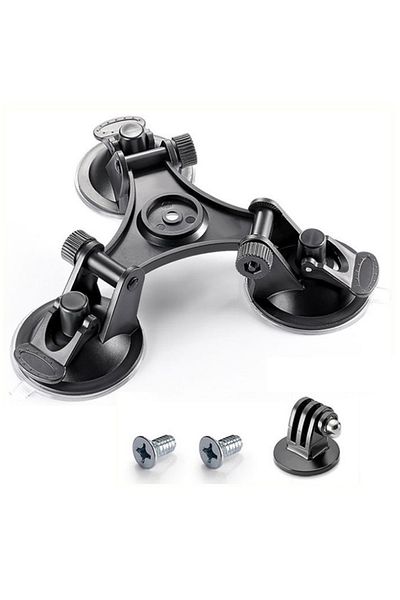 EXSKOF Black Color Triple Suction Cup Mount With 1/4'' Standard Thread Adapter For Gopro Hero 13 12 11 10 9