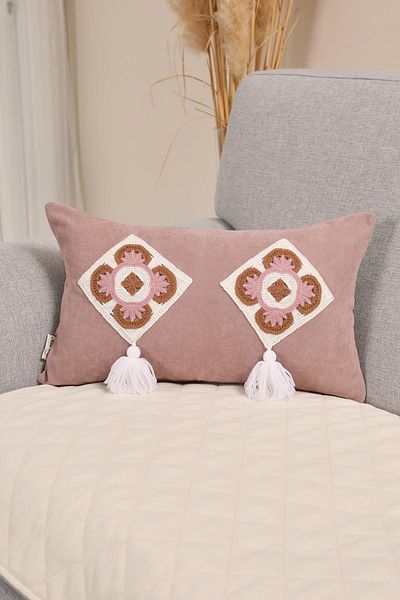 Aisha's Design Motif and Tassel Detailed Throw Pillow Cover 50X30Cm,K-442