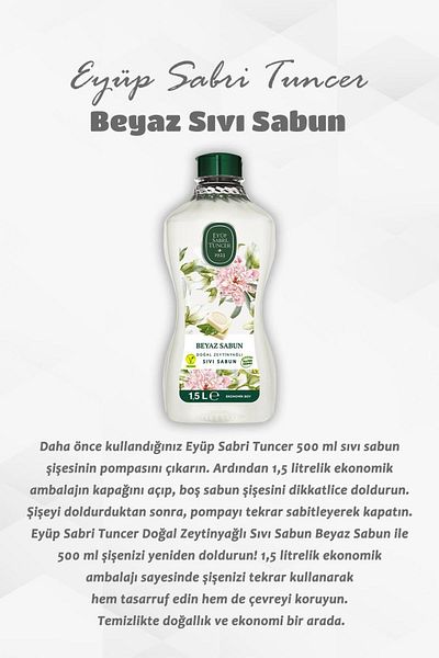 Eyüp Sabri Tuncer Buy 11 Pay 9 Natural Olive Oil Liquid White Soap 1.5 L and Rosie Gift