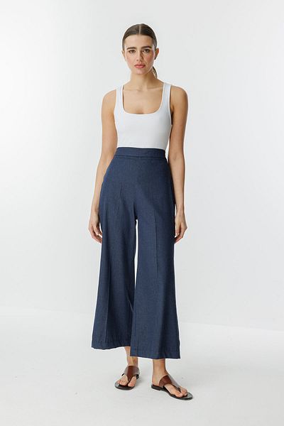 Hooopstore Παντελόνι Petite Navy Blue με τζιν εφέ