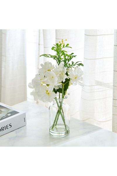 Home Box Liara Hydrangea Flower Arrangement with Still Water in Glass Bottle 33 cm