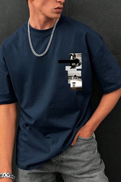 NO 601 Ανδρικό μπλουζάκι με στάμπα μπλε Navy New Moment