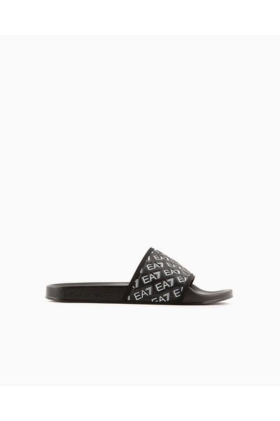 EA7 Papuci unisex EA7 cu model text, confortabil, cu talpă plată, alb-negru 7X 000109   AF15125-MC138