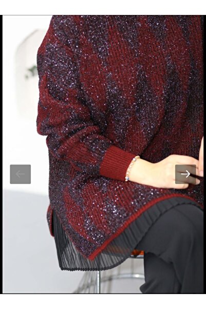 MY CİTY YASEMEN Women's Zigzag Pattern Silvery Knitting Sweater Tunic