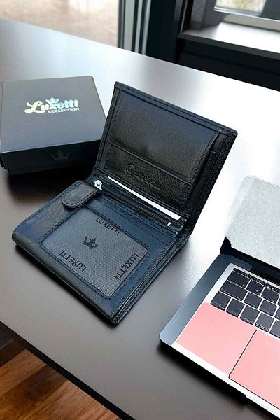 Luxetti Genuine Leather Classic Black Wallet (11.5cm X 9cm)