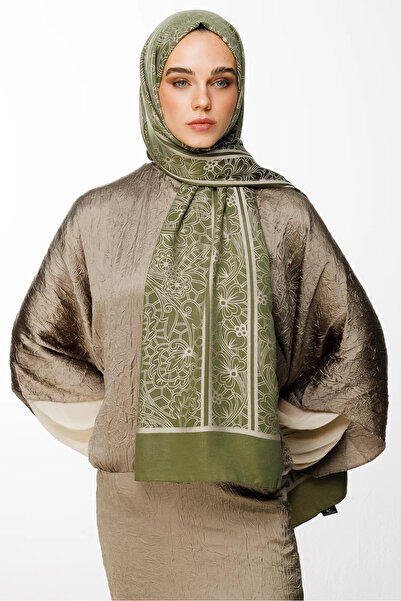 Mooncorn Lavin Pattern Double-Sided Shawl Khaki-Salmon