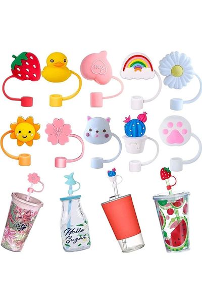 Yenigeldi Not Compatible with Stnly 4 Pieces Dustproof Silicone Straw Cover Cute Reusable.