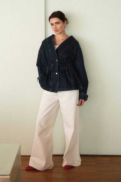 Hooopstore Μπουφάν Minka με κορδόνι στη μέση Navy Blue τζιν