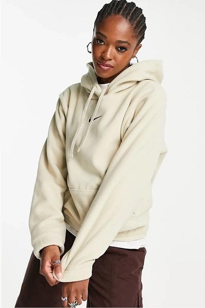 Nike Αθλητικά ρούχα Pullower Oversize Hoodie Γυναικεία φαρδιά βελούδινη κουκούλα φούτερ Κρέμα
