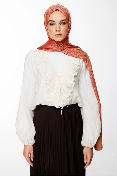 Mooncorn Henna Pattern Double Sided Shawl Mink-Red