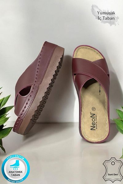 Neon Shoes Lina Women's Anatomical Orthopedic Comfort Model Slippers Lightweight Stylish Heeled Daily Outdoor Indoor Slippers
