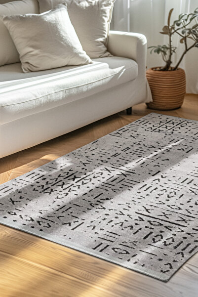 dekozer Venüs Iskandinav Gri Pamuk Dokuma Kaymaz Tabanlı Modern Yıkanabilir Kilim Halı