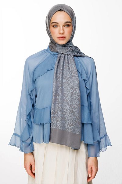 Mooncorn Nora Pattern Double Sided Shawl Dark Gray-Light Blue